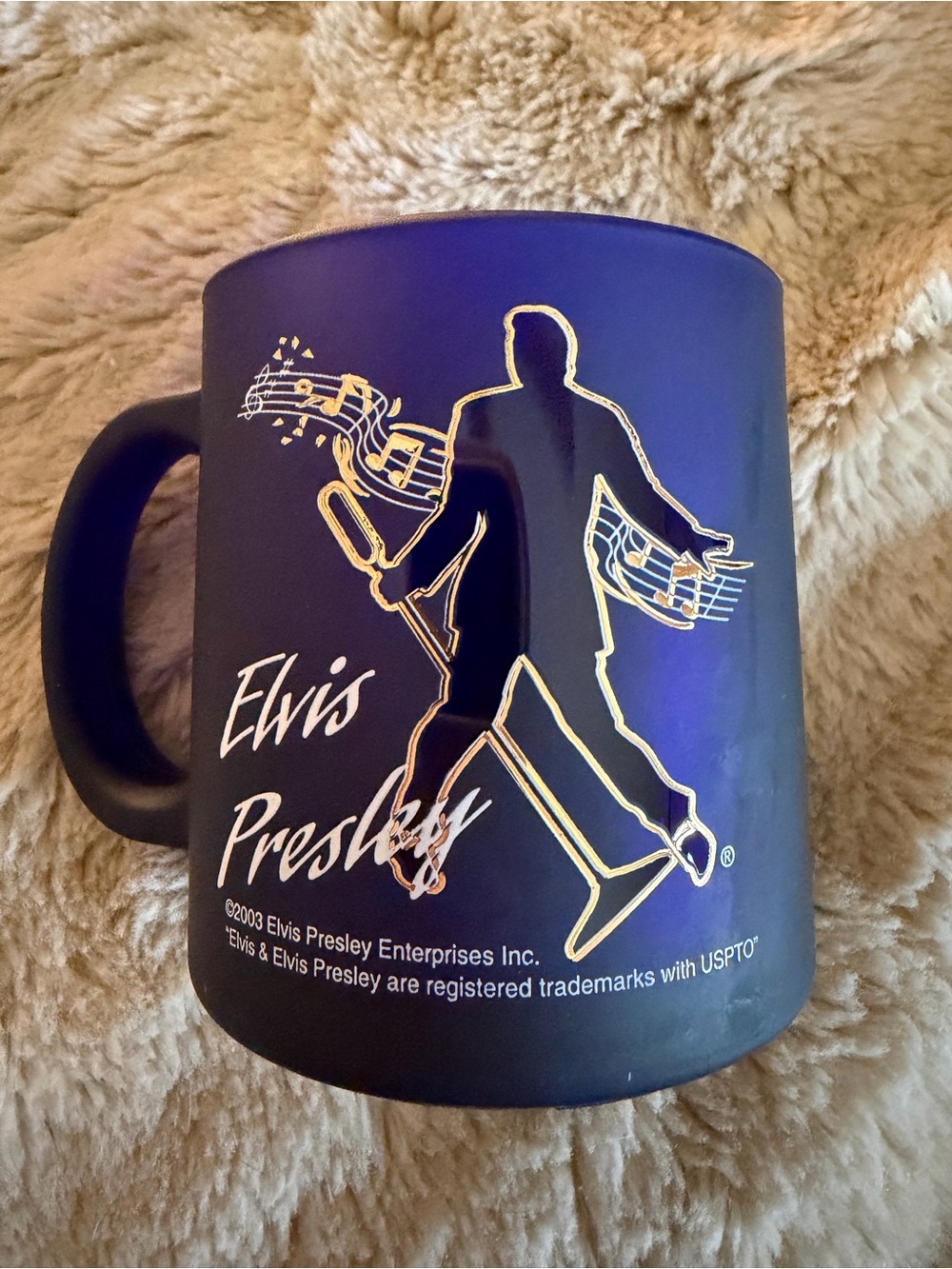 ELVIS PRESLEY MUG - Frosted Cobalt Blue with Gold Guild Elvis Outline vintage